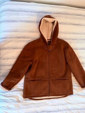 Lauren Ralph Lauren Cream Shearling-Look Jacket with Brown Trim